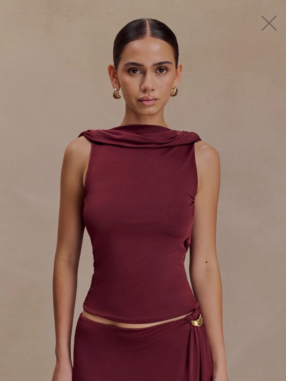 Meshki Slinky Cowl Back Burgundy Top Size S